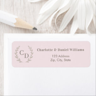 Blush pink monogrammed wreath return address label