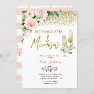 Blush Pink Monograms and Mimosas Bridal Shower Invitation