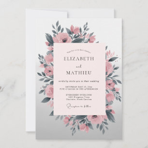 Blush Pink Moody Floral Wedding Invitation