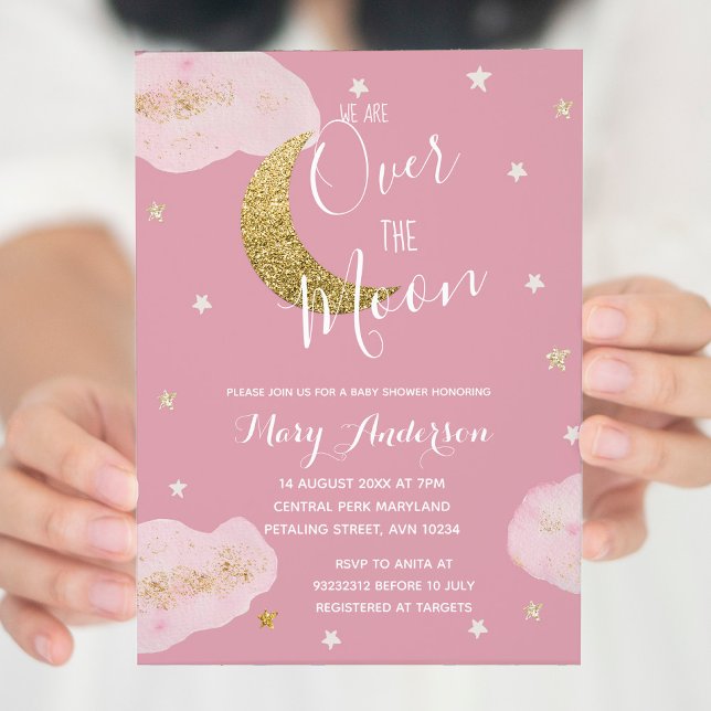 Blush Pink Moon and Stars Watercolor  Baby Shower Invitation (Creator Uploaded)