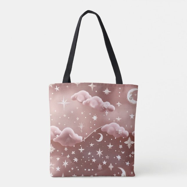 Blush Pink Moon Phases Dreamy Aesthetic Tote Bag (Back)