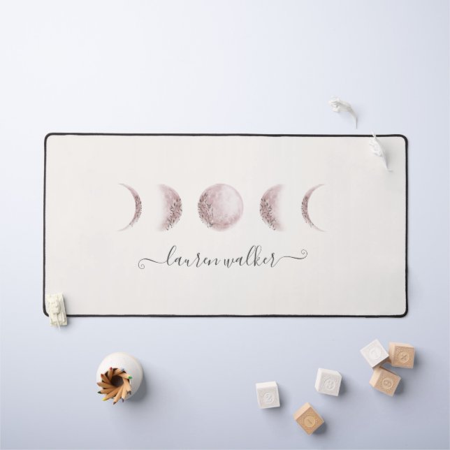 blush pink moon phases monogram desk mat (Kids Table)