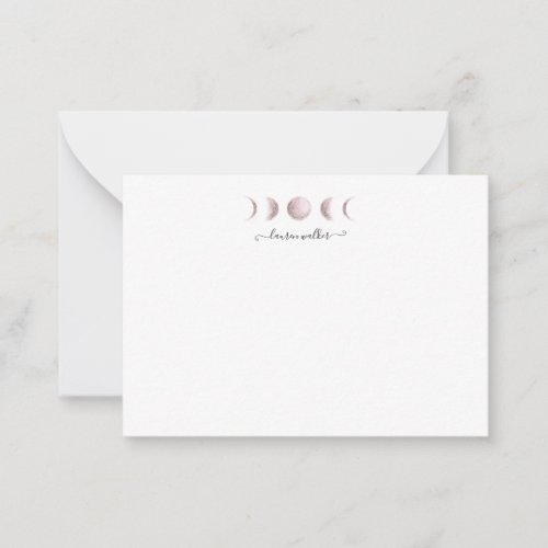 blush pink moon phases monogram note card