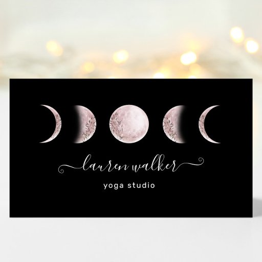 Customizable Blush Pink Moon Phases Yoga Studio Business Card