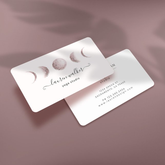 Blush Pink Moon Phases Yoga Studio Business Card (Creator Uploaded)