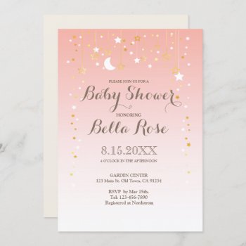 Blush Pink Moon Star Girl Baby Shower Invite by FancyMeWedding at Zazzle
