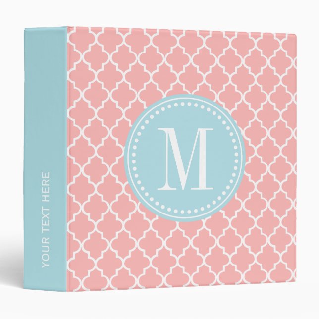 Blush Pink Moroccan Tiles Lattice Personalized 3 Ring Binder (Front/Spine)
