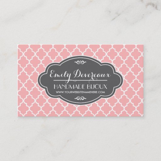 Customizable Blush Pink Moroccan Tiles Lattice Personalized Business Card