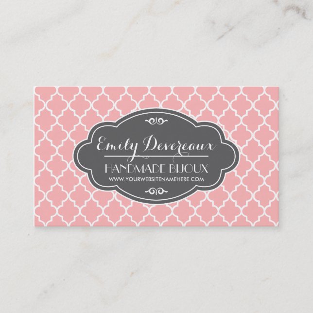 Blush Pink Moroccan Tiles Lattice Personalized Business Card (Front)