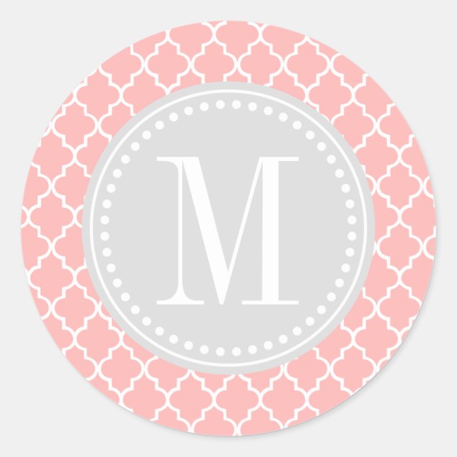 Blush Pink Moroccan Tiles Lattice Personalized Classic Round Sticker (Front)