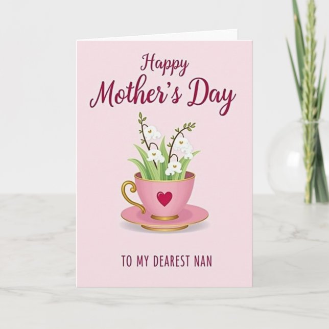 Blush Pink Mothers Day Teacup Card (Front)