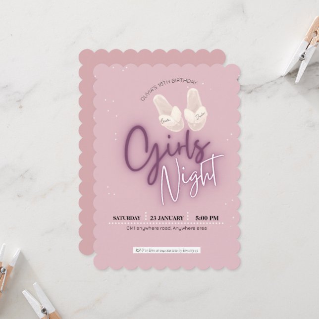 Blush pink, movie night birthday  invitation (Front/Back In Situ)
