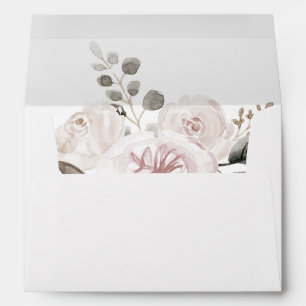 Blush Pink Muted Watercolor Floral Wedding Envelope