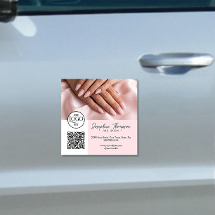 Blush Pink Nail Salon QR Code Photo Branding Car Magnet