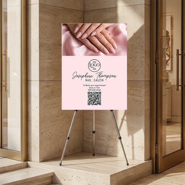 Blush Pink Nail Salon QR Code Photo Branding Foam Board (Blush Pink Nail Salon QR Code Photo Branding Foam Board)