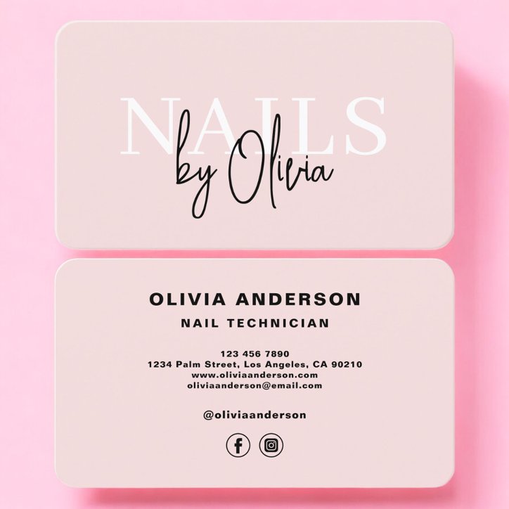 Blush Pink Nail Technician Business Card