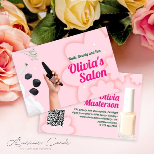 Blush Pink Nails and Beauty Salon Business Card