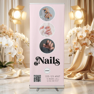 Blush Pink Nails QR Photo Collage Logo Retractable Banner