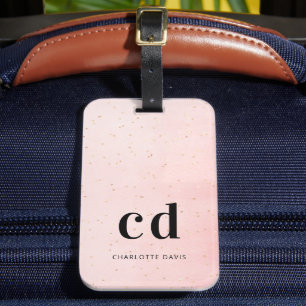 Blush pink name elegant modern initials luggage tag