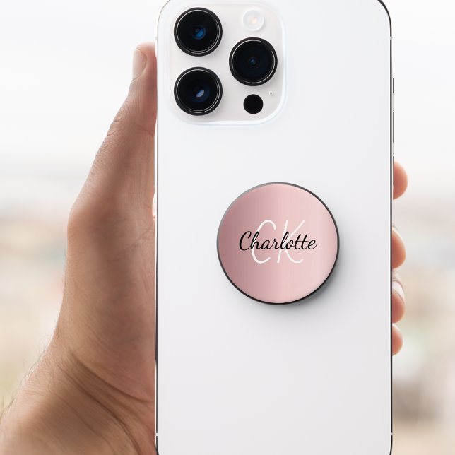 Blush pink name monogram initial PopSocket (Creator Uploaded)