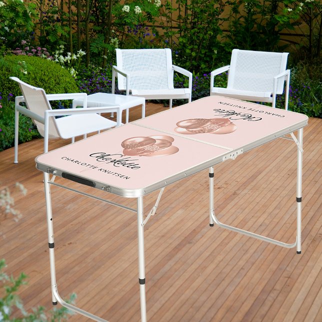 Blush pink name monogram initials balloons beer pong table (Creator Uploaded)