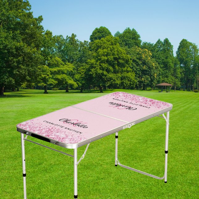 Blush pink name monogram initials script beer pong table (Creator Uploaded)