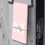Blush Pink Name Monogram Kitchen Towel<br><div class="desc">Personalized Custom Blush Pink Initial Name Monogram Kitchen Towel. Add a touch of elegance to your kitchen with this chic monogrammed towel. Designed for a tri-fold style, it features a soft pink background, a white bold initial, and a flowing black script name, offering a personalized and sophisticated look. Perfect for...</div>