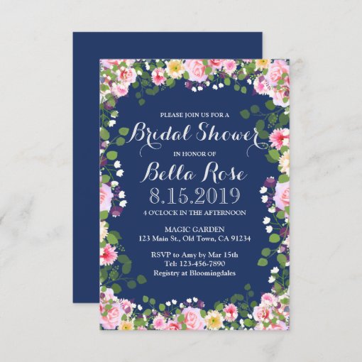 Blush Pink Navy Blue Bridal Shower Invitations Zazzle