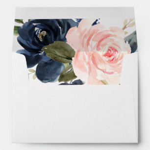 blush pink navy blue floral envelopes 5x7 card