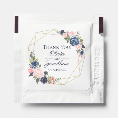 Blush Pink Navy Blue Floral Geometric Wedding Hand Sanitizer Packet