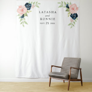 Blush Pink Navy Blue Floral Wedding Backdrop