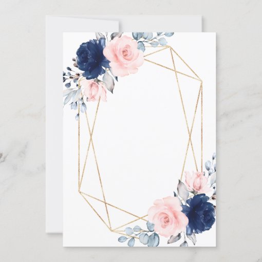 Blush Pink & Navy Blue Floral Wedding Invitation | Zazzle