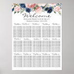 Blush Pink Navy Blue Floral Wedding Seating Chart at Zazzle