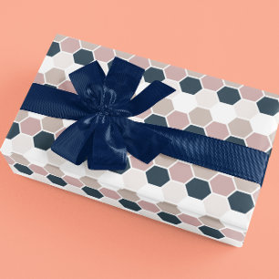 Blush Pink Navy Blue Hexagon Hex Wrapping Paper