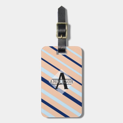 Blush Pink Navy Blue Monogram Luggage Tag