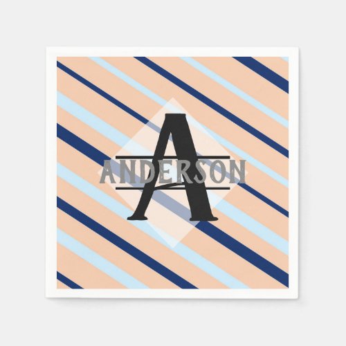 Blush Pink Navy Blue Monogram Napkins