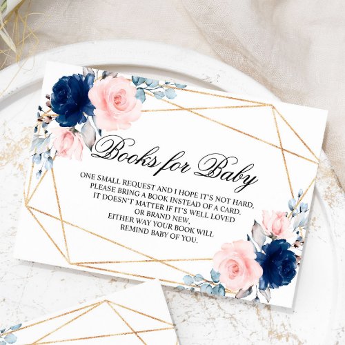 Blush Pink  Navy Blue Rose Books for Baby Enclosure Card
