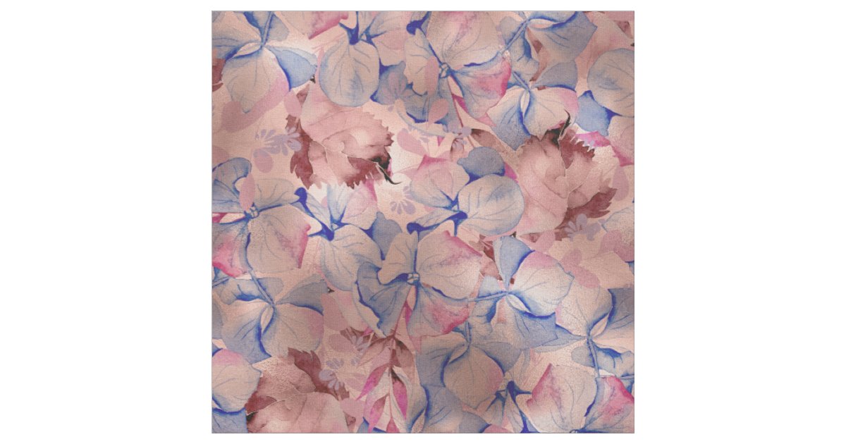Blush pink navy blue rose gold watercolor floral fabric | Zazzle