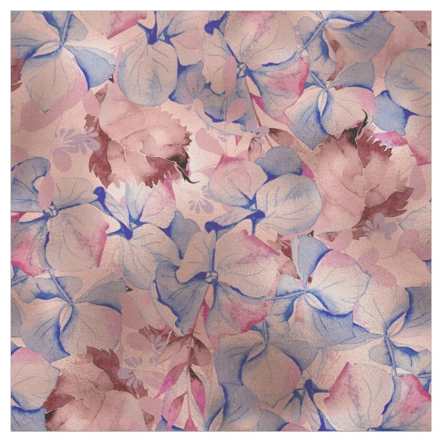 Blush pink navy blue rose gold watercolor floral fabric (Swatch)