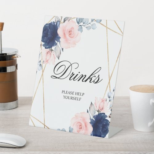 Blush Pink  Navy Blue Rose Shower Drinks Sign