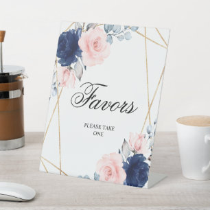 Blush Pink & Navy Blue Rose Shower Favors Sign