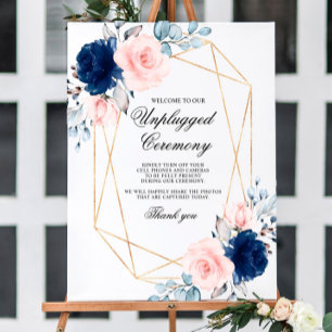 Blush Pink & Navy Blue Rose Unplugged Ceremony  Foam Board