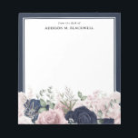 Blush Pink Navy Blue Roses From The Desk Of Notepad<br><div class="desc">Elegant and romantic roses from the desk of notepads.  This floral notepad features a watercolor navy blue and blush pink roses with leaves and greenery on a navy blue and white border background.  Customize the name template with your own first,  middle and last name for a personalized touch.</div>