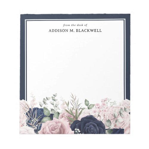 Blush Pink Navy Blue Roses From The Desk Of Notepad