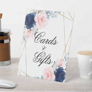 Blush Pink & Navy Blue Shower Cards & Gifts Sign