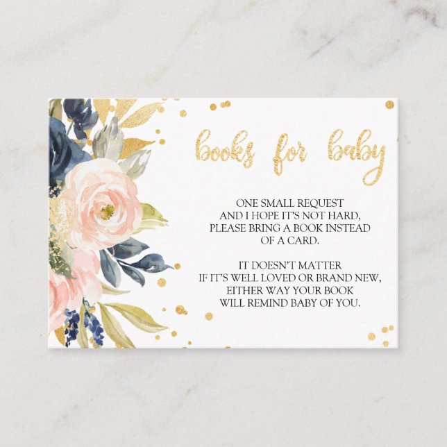 Blush Pink & Navy Book Request Baby Shower Card (Front)
