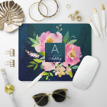 BLUSH PINK & NAVY Floral Bouquet Monogram Mouse Pad<br><div class="desc">BLUSH PINK & NAVY Floral Bouquet Monogram Mouse Pad - A pretty gift that is sure to be appreciated. This chic mouse pad design features a watercolor background of gorgeous navy blue and deep turquoise, over which a beautiful pink and blush pink bouquet of watercolor roses and florals sits, overlaid...</div>
