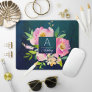 BLUSH PINK & NAVY Floral Bouquet Monogram Mouse Pad