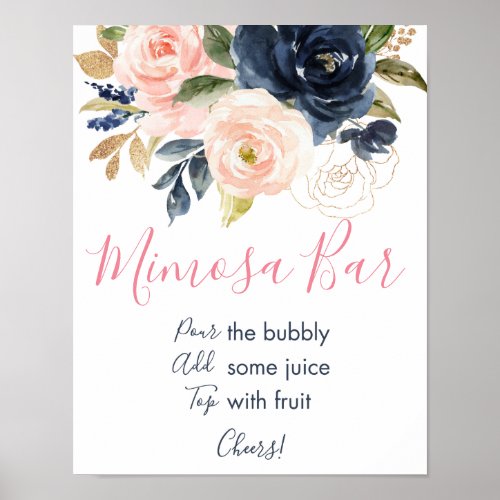 Blush Pink  Navy Floral Bridal Shower Mimosa Bar Poster