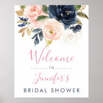 Blush Pink | Navy Floral Bridal Shower Welcome Poster